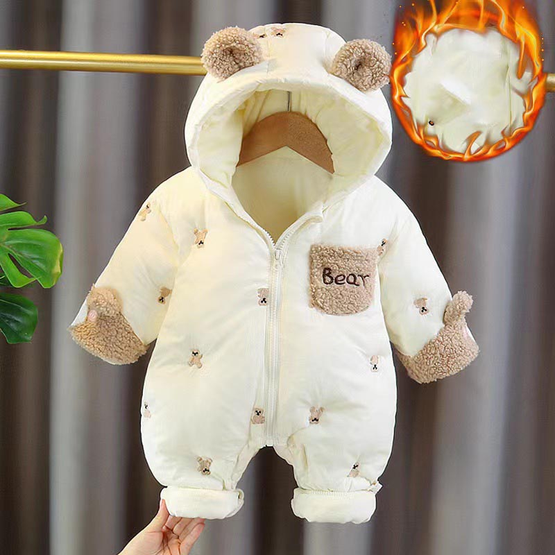 Baby Products Sale - ฤดูหนาวทารกแรกเกิดทารกRomper Thicken Cotton JumpsuitทารกOnesieซับขนแกะHooded RompersสําหรับBoy Girlเสื้อผ้าเด็กชุด