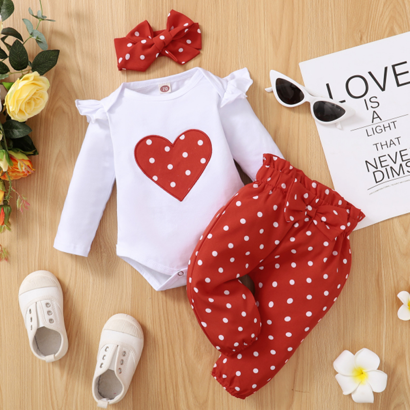 Baby Products Sale - 3PCS ทารกแรกเกิดเสื้อผ้าเด็กผู้หญิงชุด Love Heart แขนยาว Romper